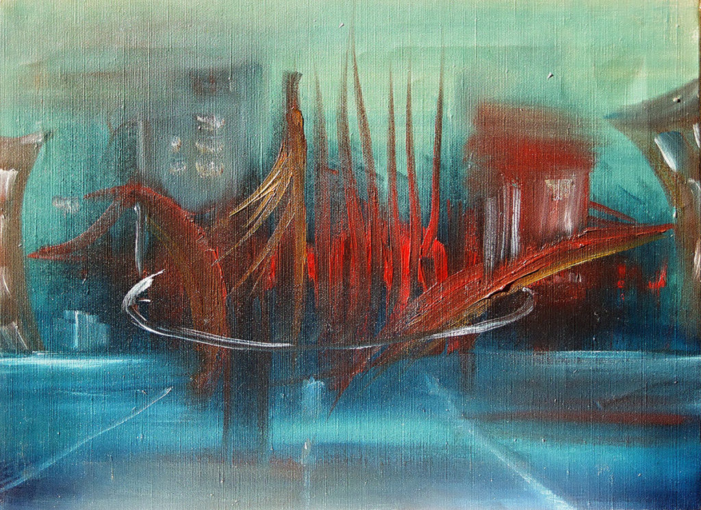 Rušná ulice olej plátno 35x48cm 2000